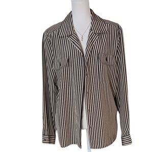 Notations Black and Beige Striped Button Down Shirt XL